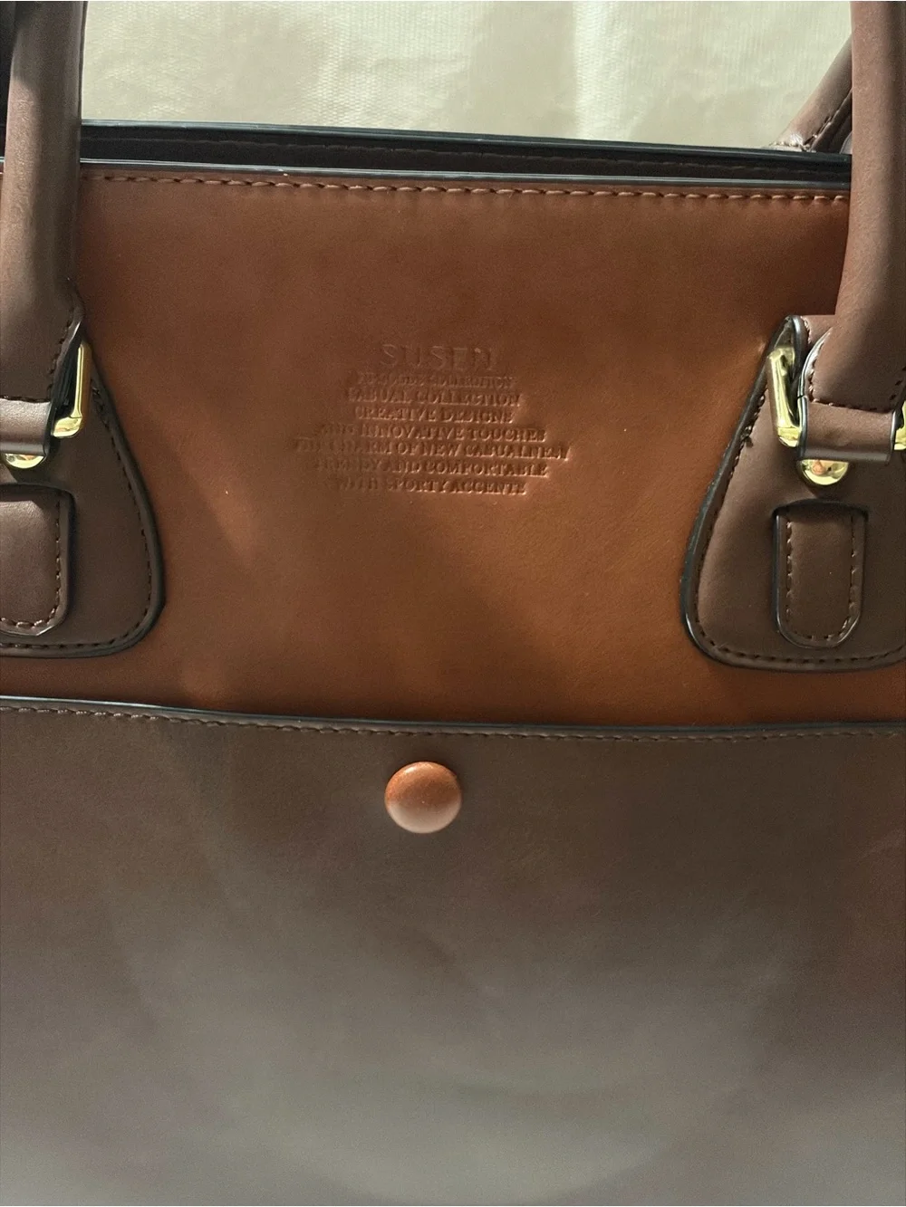 Susen Classic Brown Leather Brief Tote -